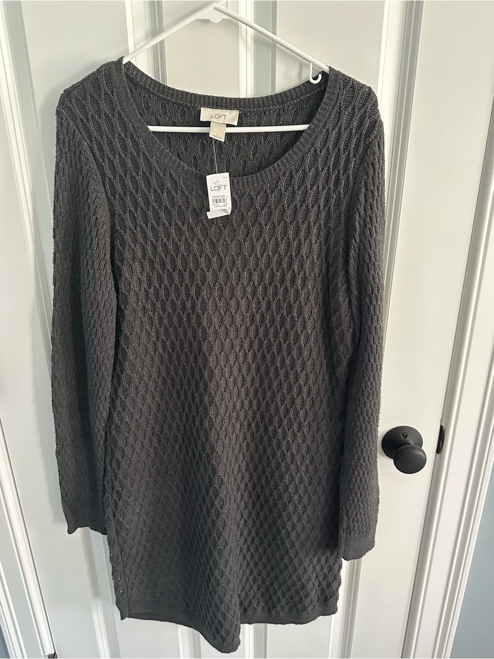LOFT Charcoal Scoop Neck Textured Knit Sweater Dress